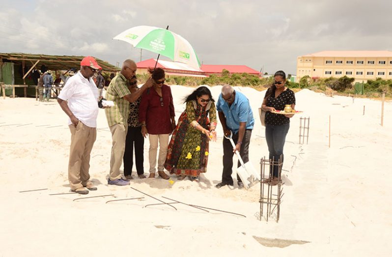 Guyana Hindu Dharmic Sabha Executives celebrate the sod turning at the site of the organisation’s Dharmic Rama Krishna Primary and Secondary School (Adrian Narine photo)