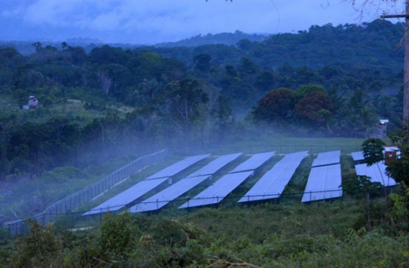 A section of the solar farm at Khan’s Hill, Mabaruma during misty conditions  