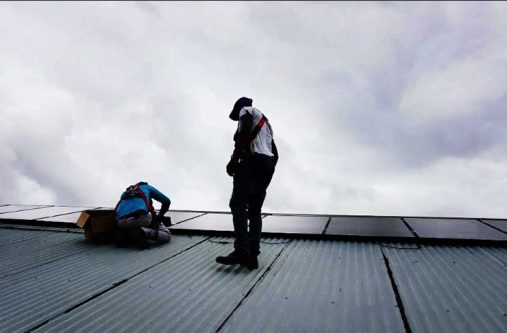 solar1 Technicians Installing PV Panels at Diamond Secondary Seconadary, East Bank Demerara