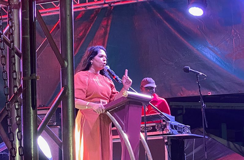 Minister of Public Service, Sonia Parag speaking at the opening of the Agro and Trade Expo at Cotton Field