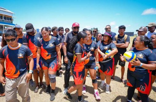 President, Dr Mohamed Irfaan Ali interacting with Region Nine athletes