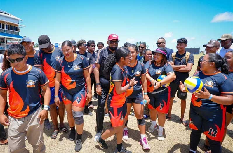 President, Dr Mohamed Irfaan Ali interacting with Region Nine athletes