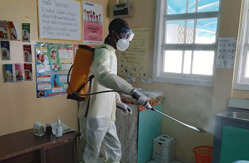 A sanitisation exercise being done at Orealla