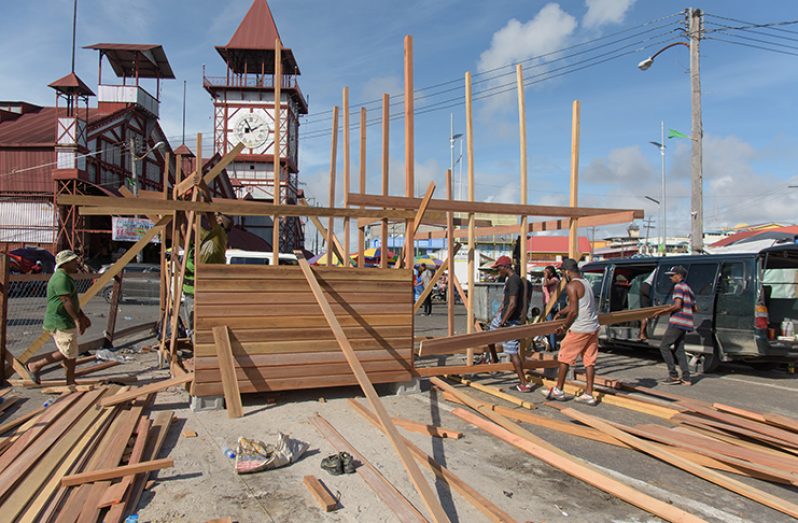 Construction begins at the Stabroek Market Square for vendors being relocated from the Stabroek Market wharf (Samuel Maughn photo)