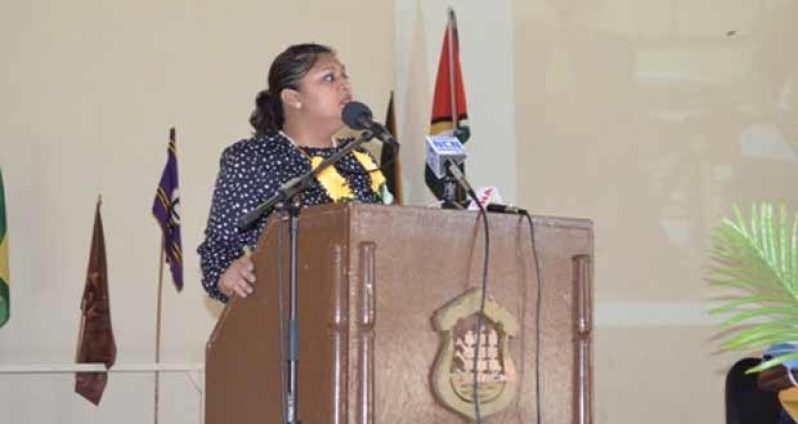 Minister of Education Priya Manickchand addressing the gathering at the consultation of Professional Standards for Teachers at Queen’s College