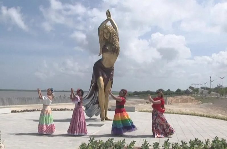 The statue was unveiled in Shakira's hometown, Barranquilla (AFP photo)