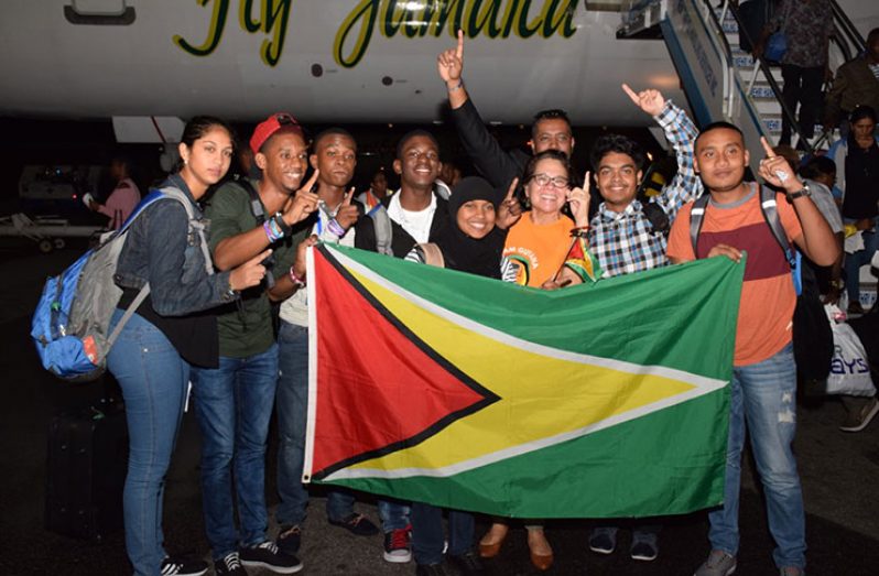 First Lady Sandra Granger (third from right) as she joins in the celebration with the STEM Guyana team