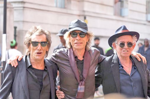 Rolling Stones band members Mick Jagger, Keith Richards and Ronnie Wood attend a launch event for their new album "Hackney Diamonds", at Hackney Empire in London, Britain on September 6, 2023 (REUTERS/Toby Melville)