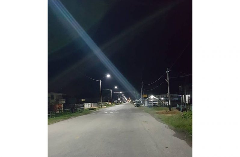 Streetlights returned to Stanleytown, New Amsterdam, on Thursday