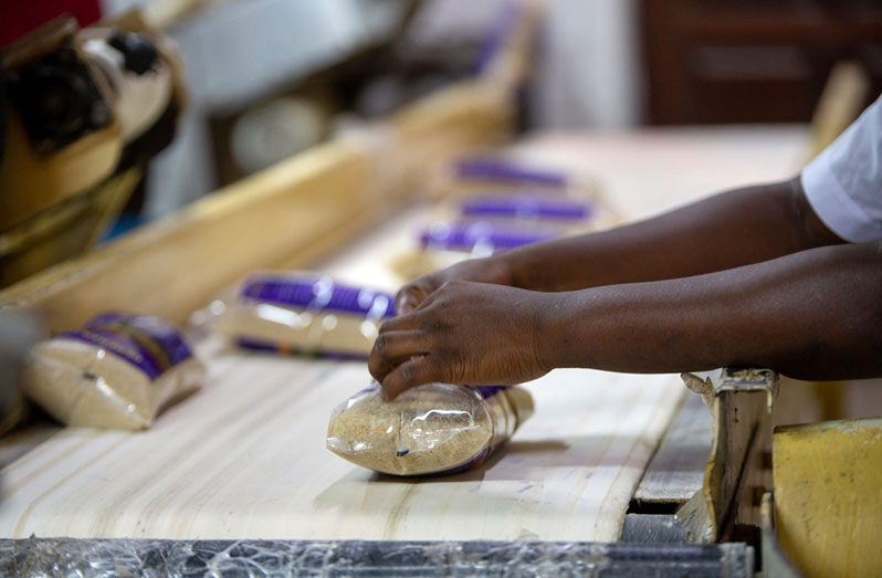 The famous ‘Demerara Gold’ being packaged at the Blairmont Sugar Estate (Adrian Narine photo)