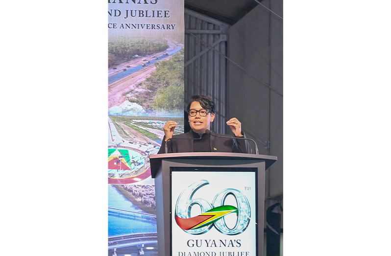 Minister of Tourism, Industry and Commerce, Susan Rodrigues, speaking at the 60th Diamond Jubilee of Independence (Elton John photos)