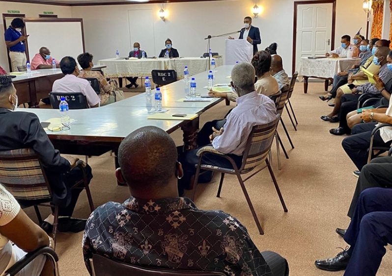 Minister of Local Government and Regional Development, Nigel Dharamlall, addressing the newly-installed Region Two councillors.