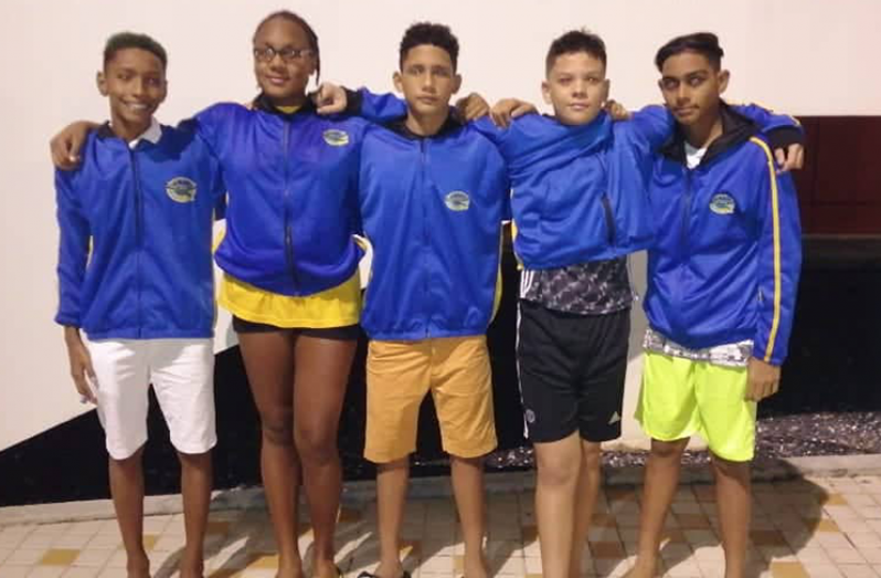 Some of the younger winners on night three. From left: Noel Raekwon (gold), Monique Watson (silver), Vladimir Woodroffe (two individual gold medals and a team medal), Elliott Gonsalves (individual gold, two silver medals and team gold) and Stephen Ramkhelawan (bronze and team gold).