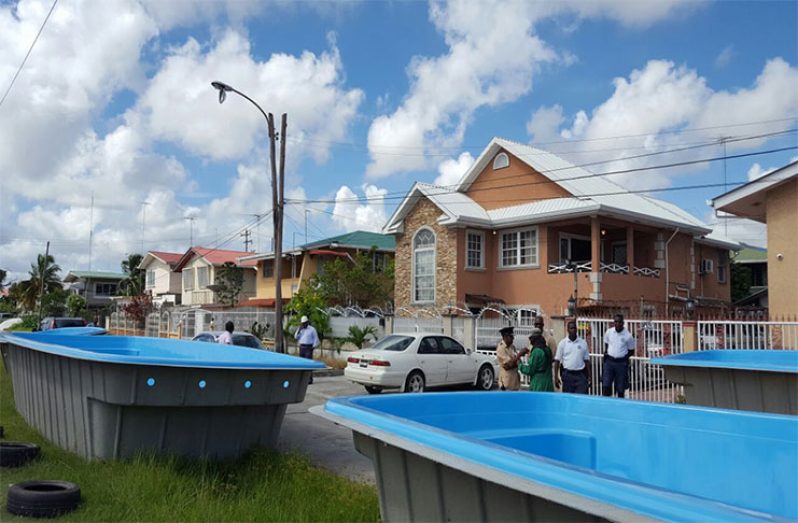 Two of the four swimming pools stationed on the parapet of City Council's reserve. [Ariana Gordon photo]