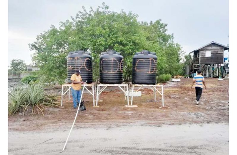 Some of the water tanks that were distributed along the Soesdyke-Linden Highway, Region Four