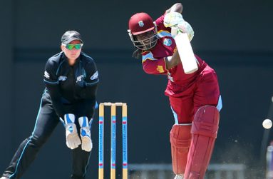 Batter Stafanie Taylor on-drives elegantly during her top score of 66. (Photo courtesy of WICB Media)