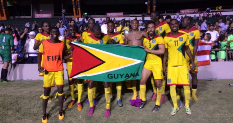 The victorious Golden Jaguars team celebrate beating Puerto Rico 1-0.
