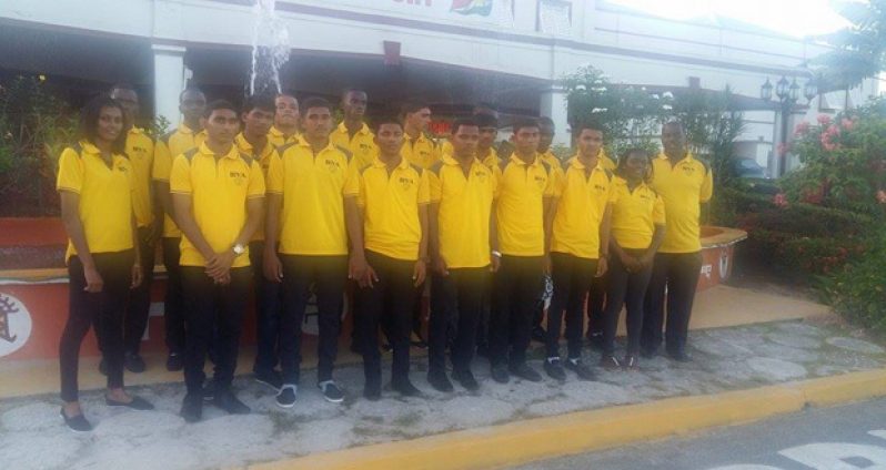 The BVA-Guyana Junior Squad at CJIA before departure. Levi Nedd is at the right and Nadine Benjamin at left.