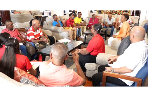 Minister within the Ministry of Housing, Vanessa Benn engages residents of Region Three who received their land titles at State House on New Year’s Day. President Dr. Irfaan Ali also met with them