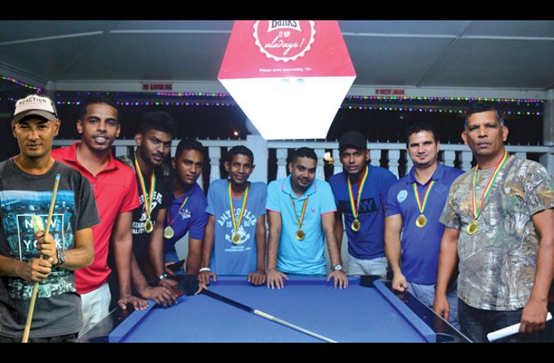 The top nine finishers, from left: Sean DeSouza, Steven Persaud, Kamil Hussain, Johnathon Parbu, Dave Husain, Ryan Rambalak, Abdool Salim, Anthony Xavier and organiser Ryan Baksh.