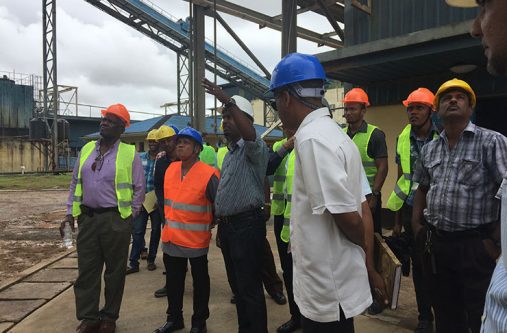 Minister Sharma during the tour of the Skeldon plant