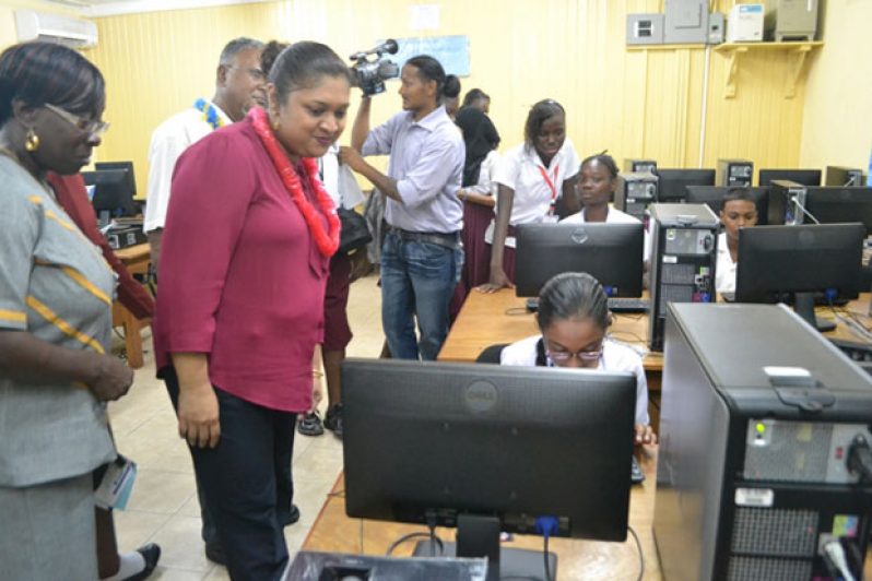 Minister Priya Manickchand on a tour of the computer lab