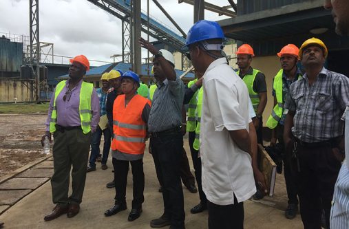 Minister Sharma during the tour of the Skeldon plant