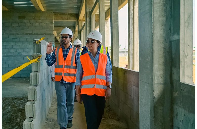 Tourism Minister Susan Rodrigues on Wednesday visited the site where the Tourism and Hospitality Institute is being constructed. There, she inspected the work being done and engaged the project’s contractors and consultants. (Tourism Ministry photos)