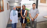 Minister of Tourism, Industry and Commerce, Oneidge Walrond with Dr Nasser Saqr Al-Mohannadi and his wife Galyiah Al-Mohannadi