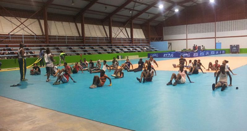 The locals, including three females are seen here going through paces at the National Gymnasium ON Mandela Avenue.