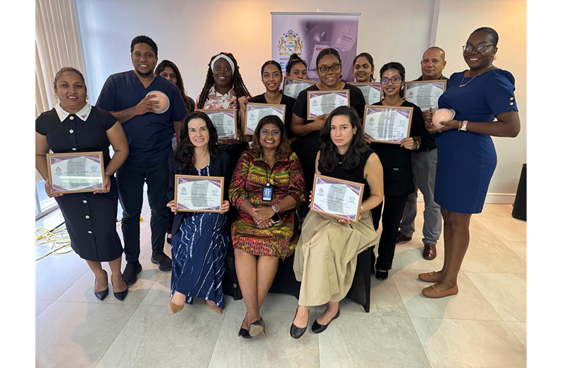Some of the healthcare professionals from across the country who have benefitted from a three-year International Atomic Energy Agency (IAEA) Mammography Project, an initiative designed to reduce the burden of breast cancer across Guyana (MoH photo)