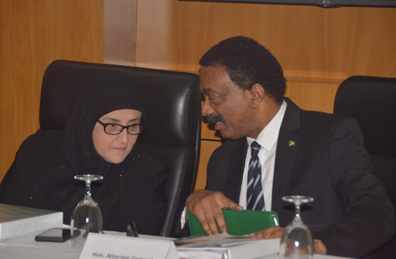 Attorney General, Basil Williams SC and Director of Public Prosecutions, Shalimar Ali-Hack conversing at the opening of the course