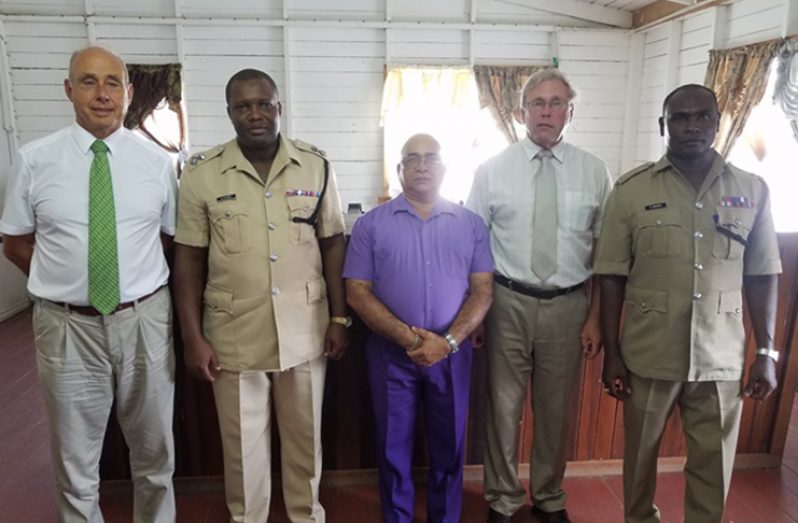 (From left) Paul Mathias, Commander Edmond Cooper, REO Denis Jaikaran, Andy Odell, and Deputy Commander Deon Moore