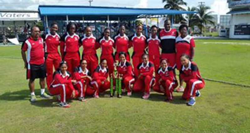 The victorious Trinidad and Tobago team pose with their winning trophy after they claimed the Regional Women’s Super50 title from 2015 title holders Barbados