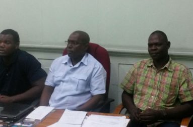 GABA president Steve Ninvalle (centre), Technical Director Terrence Poole (right) and super heavyweight Quincy `Biggy' Small at yesterday's launching.