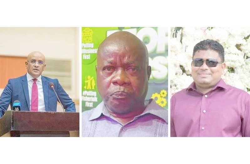 From left to right: PPP General Secretary Dr. Bharrat Jagdeo, APNU Leader Aubrey Norton and embattled businessman and leader of WIN, Azruddin Mohamed