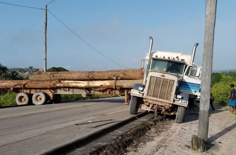 An overweight lumber truck that lost control on the Amelia’s Ward access highway last week and almost reversed downhill