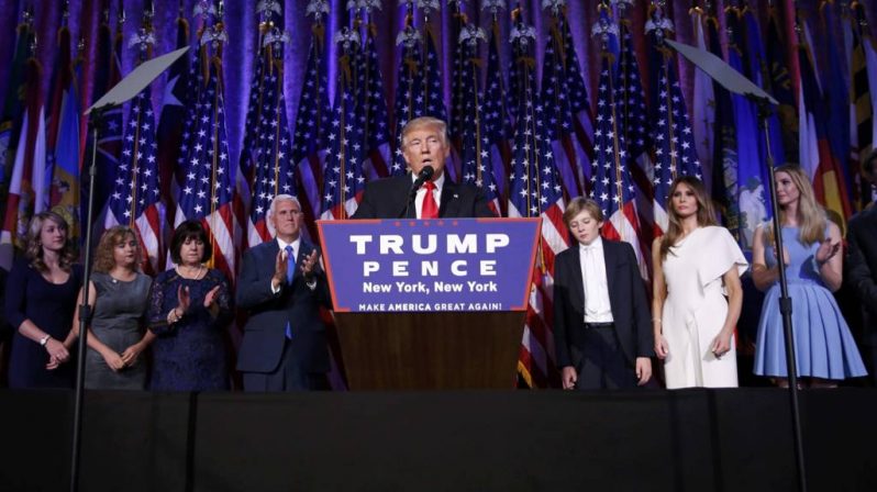 Donald Trump and his family at his victory rally in New York