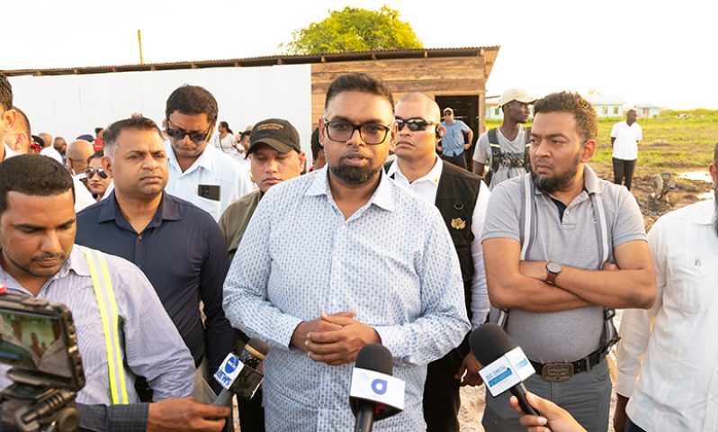 President, Dr. Irfaan Ali, speaking to members of the media at the construction site on Thursday