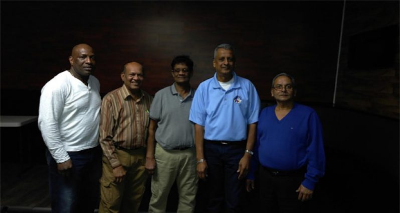 SCUA executives: From left are: Mathew Francis (treasurer), Bisham Singh (vice-president), Nazaam Ali (assistant secretary), Albert Ramcharran (president) and Azad Khan (secretary).