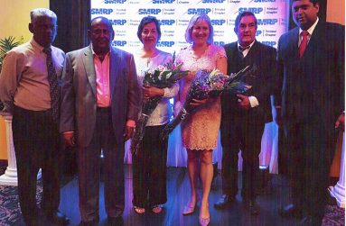 At the Awards ceremony:  (From left: Ganesh Ramsahai, Representative for Nations in Trinidad;the Honourable Bishwaishwar
 Ramsaroop Maraj, High Commissioner from Guyana to Trinidad and Tobago and his wife; Dr. and Mrs. Brian O’Toole;and Keven Ramnarine, the former Minister of Natural Resources in Trinidad and Tobago.
