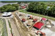 An aerial view of the work being done on the play park at Unity Beach