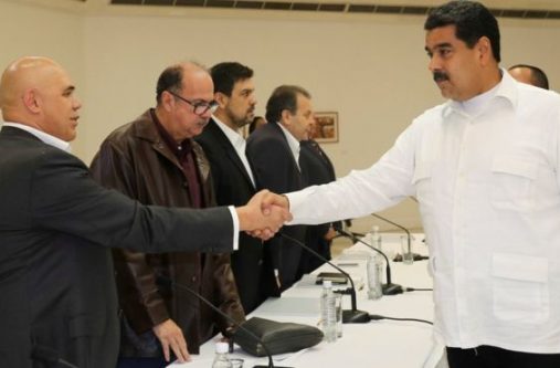 President Maduro shook hands with opposition leaders including Jesus Torrealba