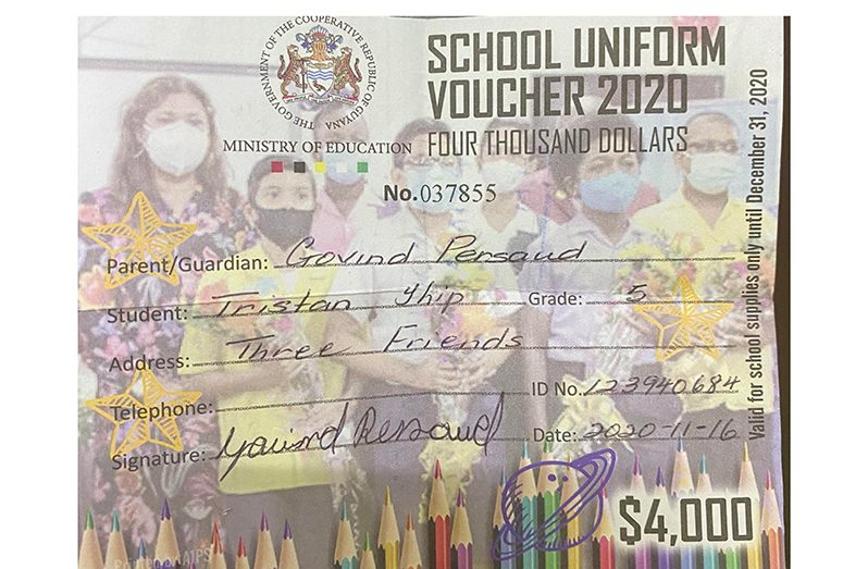 A copy of one of the uniform vouchers.