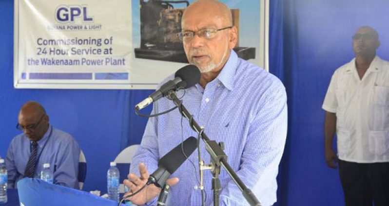 President Donald Ramotar addressing the gathering at the commissioning ceremony for the Wakenaam Power Plant