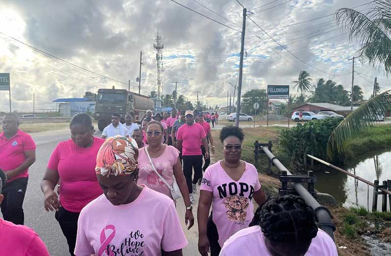 The activity commenced at the Den Amstel Police Station and proceeded to the Leonora Track and Field Facility on the West Coast Demerara, where participants demonstrated their support for cancer awareness and the importance of collective action in addressing the impact of the disease