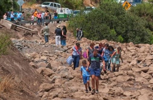 Roads were cut off by rockslides
