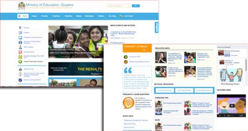 Different views of the Ministry of Education website (www.education.gov.gy)
