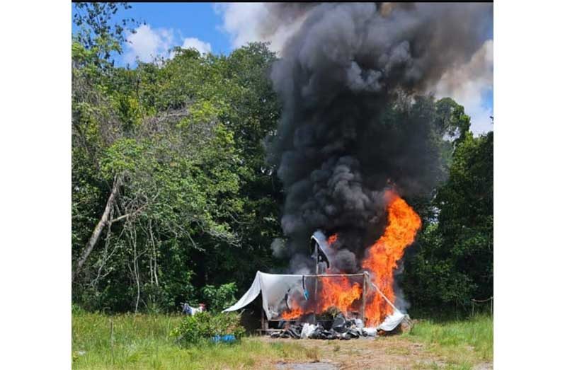 The camp and the cannabis were destroyed by fire on-site