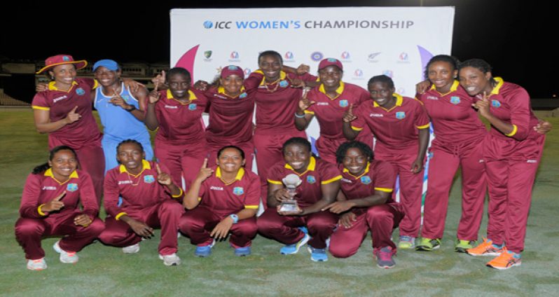 Windies Women celebrate their series victory after beating Pakistan in the fourth ODI on Saturday at the Beausejour Cricket Stadium
(Photo by WICB Media/Randy Brooks of Brooks Latouche Photography)